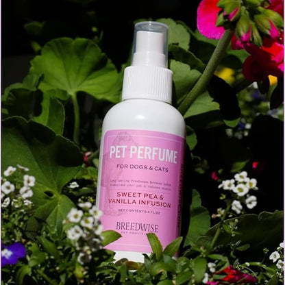 Breedwise Dog Perfume Spray - Sweet Pea & Vanilla Long Lasting Dog Cologne for Odor Neutralizing - Gentle Puppy Deodorizer & Grooming Mist for All Breeds - Made in USA (4 Oz)