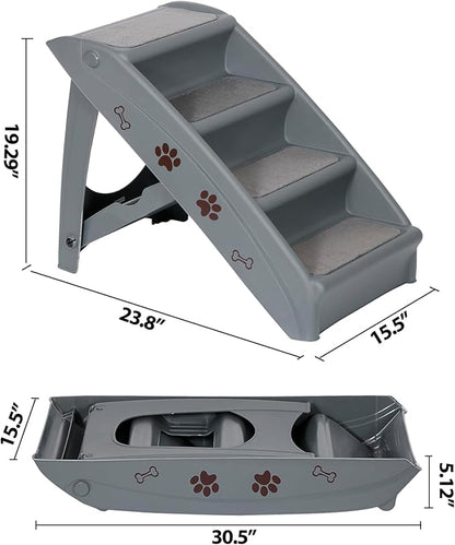 Foldable Pet Stairs with Non-Slip Surface, Portable Dog Steps Ramp for High Beds, Couches, Cars and SUVs, Support Up to 150lbs, Waterproof, Grey