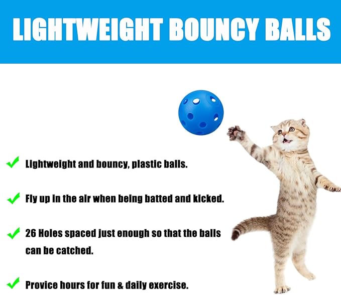 12Pcs Cat Ball Toy, Low Noise No Bells Holey Plastic Cat Balls, Funny Interactive Cats Toys for Indoor Cats, Firm Toy Balls for Kitten Puppy Ferret Bird (1.65", Blue)