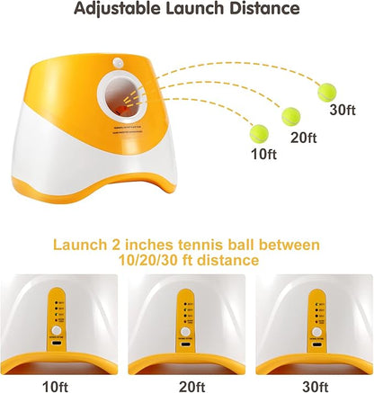 Automatic Dog Ball Thrower with 3 Interactive Tennis Balls, Electric Pet Dog Ball Launcher Interactive Dog Toy,Adjustable Distance Settings for Indoor and Outdoor Play (Orange)