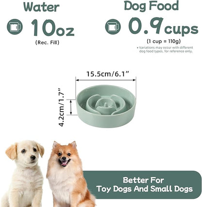 Ceramic 0.9 Cup Dog Bowl Slow Feeder for Small Dog, 6.1inch Pet Puzzle Slow Feeder, Stop Bloat, Preventing Choking(1 Bowl-Light Green)