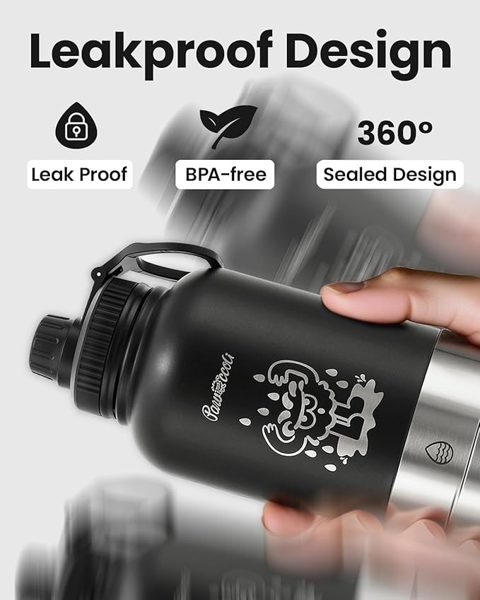 34oz Dog Water Bottle, Stainless Steel Dog Water Bottle Dispenser with Detachable Food & Water Bowls, Keeps Water Hot/Cold, for Walking, Hiking, Camping(Black)