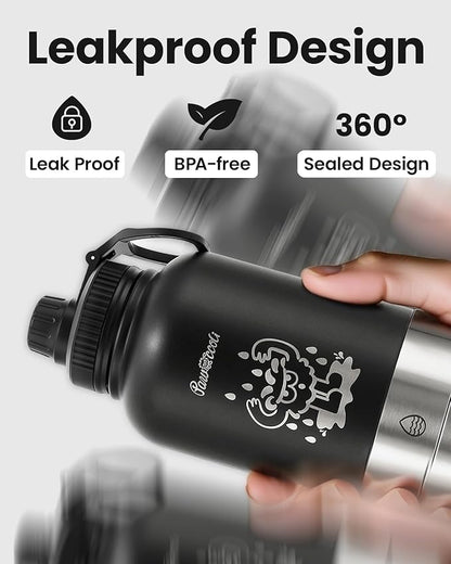 34oz Dog Water Bottle, Stainless Steel Dog Water Bottle Dispenser with Detachable Food & Water Bowls, Keeps Water Hot/Cold, for Walking, Hiking, Camping(Black)