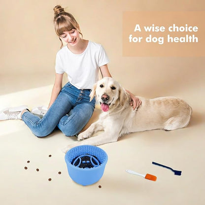 Large Silicone Slow Feeder Dog Bowls, Non-Slip Dog Slow Feeder Lick Bowl for Medium Large Breed, Enrichment Toys for Distraction, Anxiety Relief & Enrichment (Blue, 4.2 Cup)