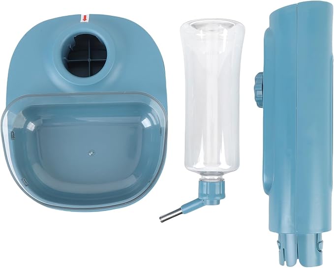 Pet Standing Water Dispenser Cat Dog Standing Bowl with Detachable Pole Automatically Feeding Water Height Adjustable for Cage, Crate (Blue)