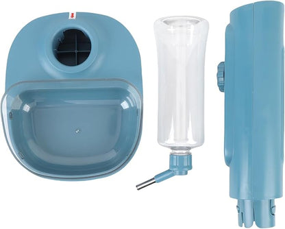 Pet Standing Water Dispenser Cat Dog Standing Bowl with Detachable Pole Automatically Feeding Water Height Adjustable for Cage, Crate (Blue)