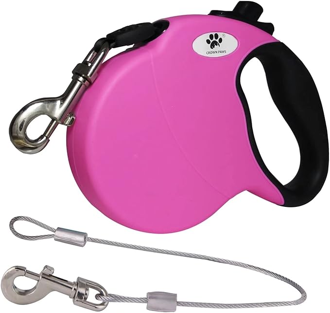 16ft Retractable Dog Leash for Large Breed Dogs up to 110 lbs with a Detachable Chew Proof Extender Wire Ropes (Pink L)