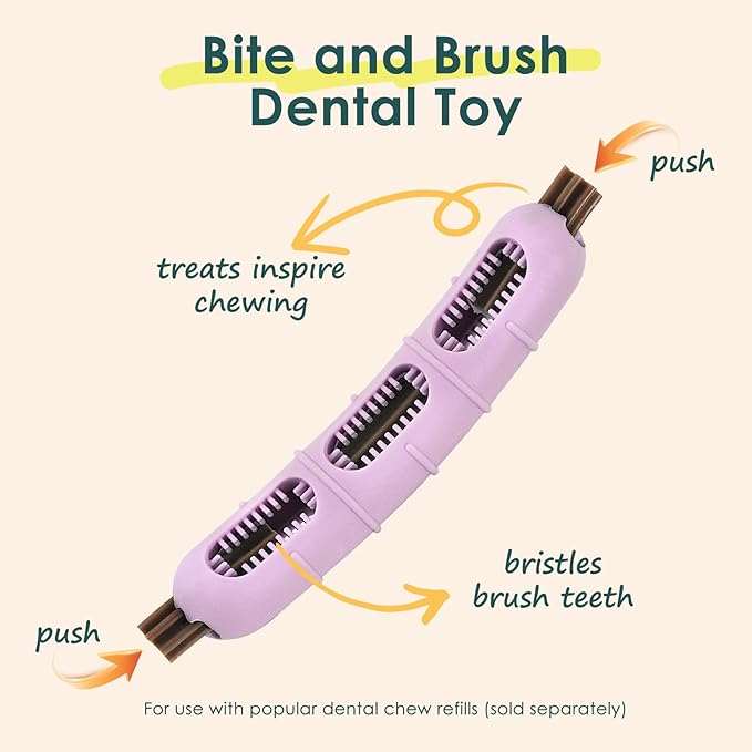 Bite and Brush Dog Chew Toy–Stuffable Rubber Puppy Teething Toy with Bristles for Teeth Cleaning, Tough Interactive Small Dog Toy Keeps Them Busy,Perfect for Teething & Training (Upgraded 3.0 - Pink)