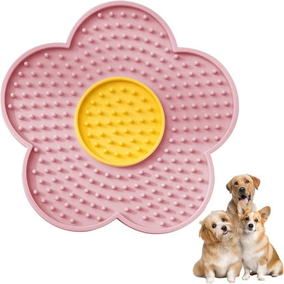renvena Cat Lick Pad Slow Feeder Flower Shape Silicone Mat with Suction Cups for Kittens Small Dogs Easy Clean Pink One Size