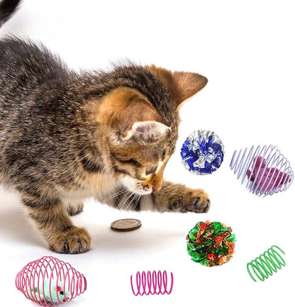 18 Pack Assorted Cat Metal Spring Balls Stretchable Large Cat Spiral Toy Crinkle Balls Interactive Kitten Rolling Coils Spring Inside Caged Rats Pet Supplies Indoor Outdoor Ferrets