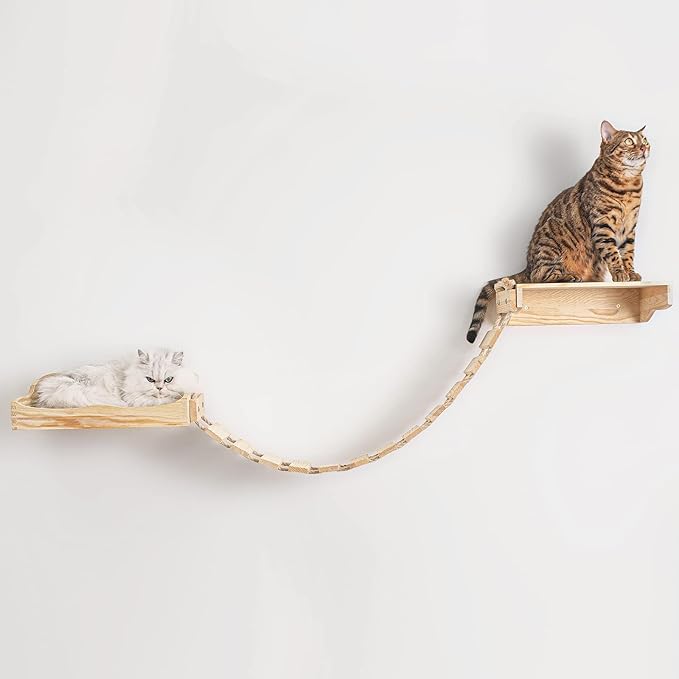 Wall-Mounted Bridge & Shelf – Multi-Functional Climbing Step with Natural Sisal Rope, DIY Feline Highway for Kittens to Large Cats Set