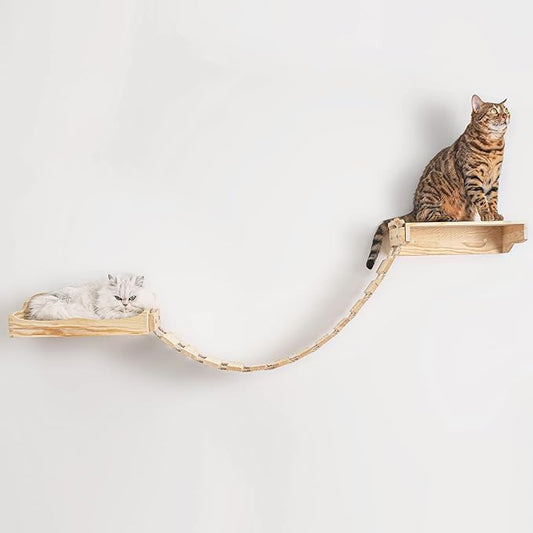 Wall-Mounted Bridge & Shelf – Multi-Functional Climbing Step with Natural Sisal Rope, DIY Feline Highway for Kittens to Large Cats Set
