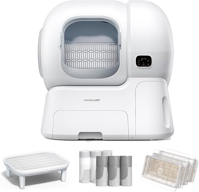 Homerunpet Self Cleaning Litter Box Set - 106L Ultra Large Automatic Cat Litter Box with Physical Anti-Pinch Safety, Auto Refill & One-Click Litter Replacement, App Control for Multi-Cat Homes