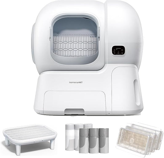 Homerunpet Self Cleaning Litter Box Set - 106L Ultra Large Automatic Cat Litter Box with Physical Anti-Pinch Safety, Auto Refill & One-Click Litter Replacement, App Control for Multi-Cat Homes