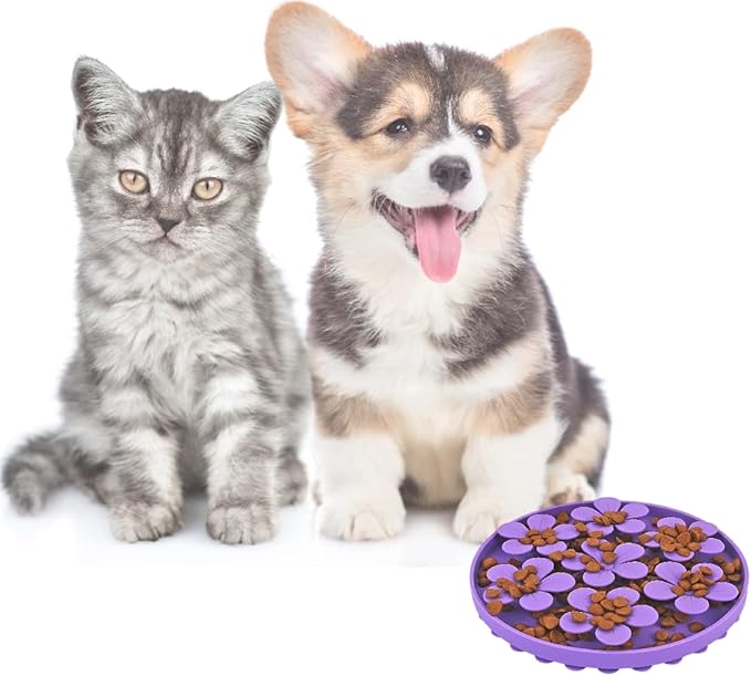 Slow Feeder,Cat Help Slow Down Eating Speed Cut Flower Silicone Rubber Cute Slow Feeder for Puppy/Cat/Dog
