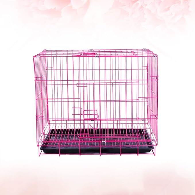 TEHAUX Foldable Dog Cat Cage, Pink, Convenient for Carrying, Durable Iron, Breathable Design