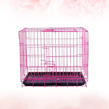 TEHAUX Foldable Dog Cat Cage, Pink, Convenient for Carrying, Durable Iron, Breathable Design