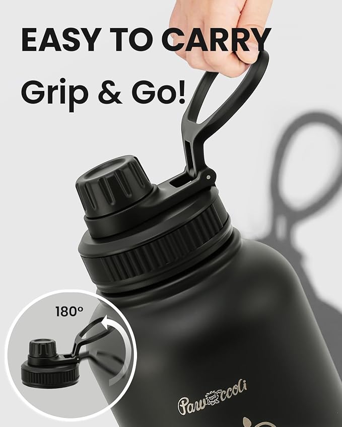 34oz Dog Water Bottle, Stainless Steel Dog Water Bottle Dispenser with Detachable Food & Water Bowls, Keeps Water Hot/Cold, for Walking, Hiking, Camping(Black)