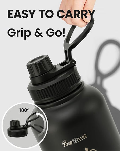 34oz Dog Water Bottle, Stainless Steel Dog Water Bottle Dispenser with Detachable Food & Water Bowls, Keeps Water Hot/Cold, for Walking, Hiking, Camping(Black)