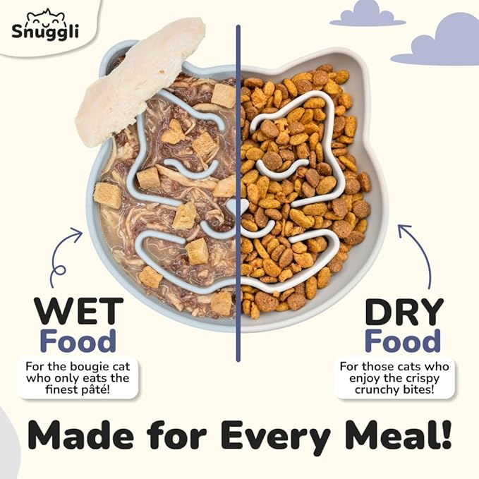 Snuggli Slow Feeder Cat Bowl | Cat Puzzle Feeder for Slow Eating, Mental Enrichment, Digestion, & Bloat Relief | Non-Slip Silicone, Dishwasher Safe, 1 Cup (Slate)