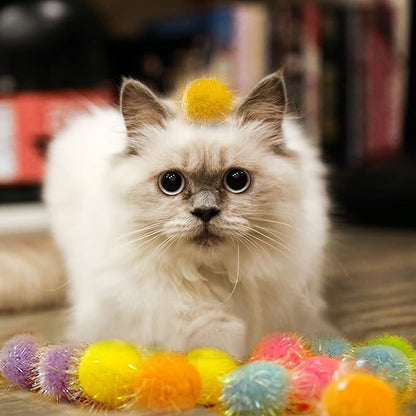 30 Pieces 1.2 inches Sparkle Pom Pom Balls for Cat - Interactive Glitter Balls, Multicolor, Best as Kitten Play Toys