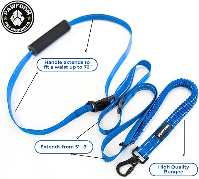 Pet Products Hands Free Dog Leash, Around The Waist, Crossbody, Solid Handle, Heavy Duty, (Blue)