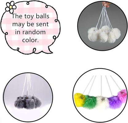 SHENGOCASE 2-Pack 14.6" Large Beige Cat Tree Tower Replacement Basket Lounger Hammock Bed, 5pcs Hanging Pom-pom Toys with Elastic Strings, Cat Tree Accessories Hammock Attachment