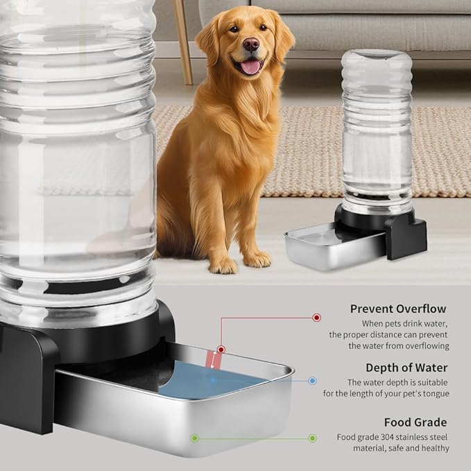 Marchul 1 Gallon Cat Water Dispenser, Automatic Gravity Dog Water Bowl Dispenser with 3 Filters, Stainless Steel Large Capacity Cat Waterer for Cats and Small Dogs (3 Filters) 3.8L