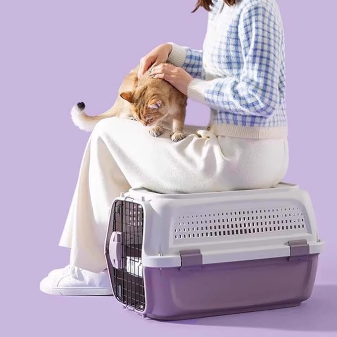 Cat Travel Carrier, Airline Pet Carrier, Portable Dog Crate, Hard Shell Kennel for Cats & Small Dogs, 360° Ventilation, Car Travel, Outdoor Hiking & Air Cargo Approved (Purple)
