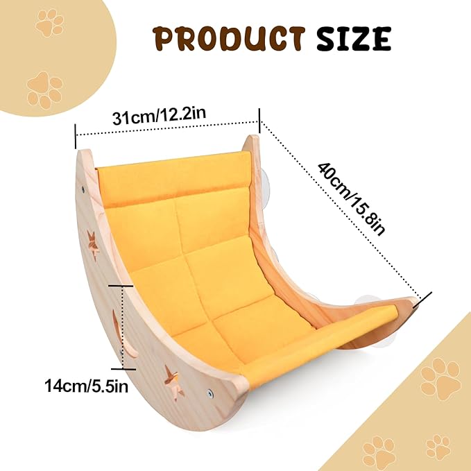 Cat Hammock Moon Bed Window Mounted Hammock Strong Suction Cup Shelves and Perches Solid Wood Furniture Platforms Beds Hanging for Cats and Kitty Easy Installation Single Moon