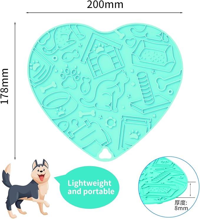 Silicone Slow Feeder Dog & Cat Bowl – Heart Shape Anti-Slip Puzzle Feeding Bowl for Slow Eating, Treat Puzzle Toys for Pets– Interactive Pet Enrichment Bowl, Prevents overeating (Mint)