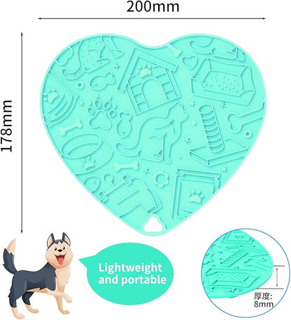 Silicone Slow Feeder Dog & Cat Bowl – Heart Shape Anti-Slip Puzzle Feeding Bowl for Slow Eating, Treat Puzzle Toys for Pets– Interactive Pet Enrichment Bowl, Prevents overeating (Mint)