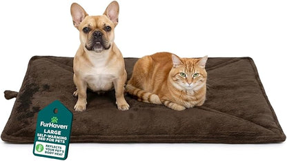 FurHaven ThermaNAP Self Warming Cat Mat, Dog Bed for Crates with Self-Warming Technology for Cozy Rest, Fully Machine Washable, Large, Plush Faux Fur, Espresso