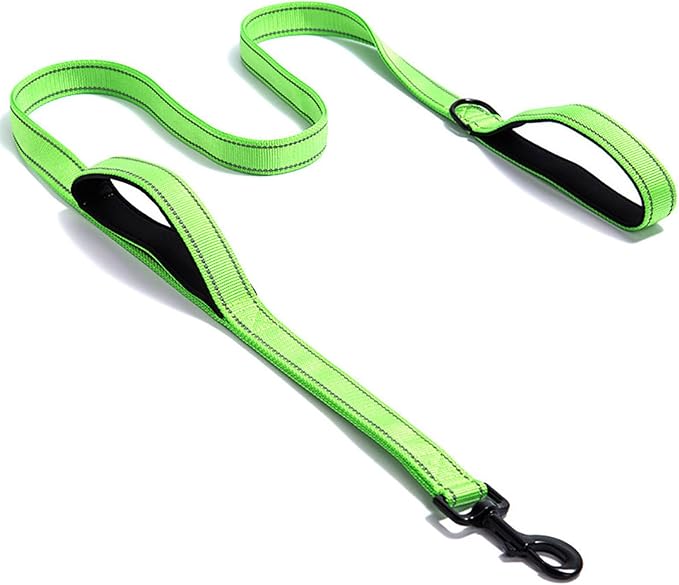 Solmoony 6FT Green Strong Dog Leash with 2 Padded Handles, Traffic Handle Extra Control, Double-Sided Reflective Walking Lead for Small Medium and Large Dogs(Green, 6FT)