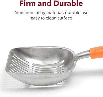 Cat Litter Scoop, Kitty Metal Scooper, Aluminum Alloy Sifter, Kitten Pooper Lifter, Deep Shovel, Long Handle, Poop Sifting, Durable, Heavy Duty, for Litter Box