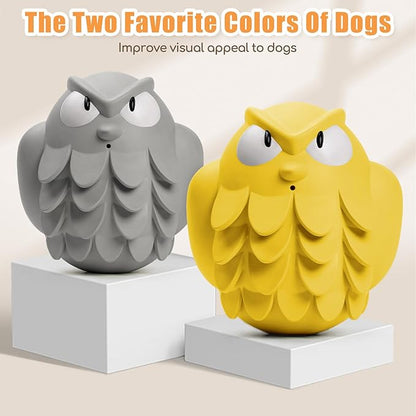Tough Chew Dog Toys for Aggressive Chewers Giggle Ball Owl Rubber Interactive Treat Dispensing Slow Feeder Indestructible Teething Toys for Small Medium Large Dogs (Grey)