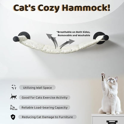 Cat Hammock Wall Mounted, 22.83 x 12.44 inch Wall Mounted Cat Shelves, Metal Brackets Cats Beds for Sleeping, Playing, Climbing and Resting Stabilized Wall Furniture for Medium-Sized Cats