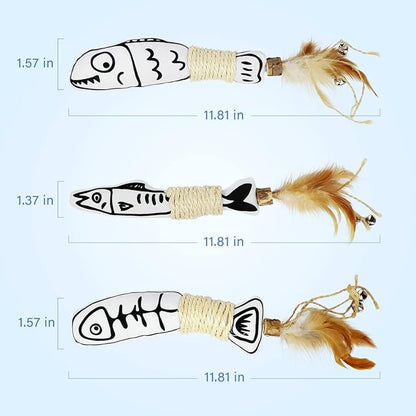 SNOWLOVE 3-Pack Cute Catnip Feather Toys with Silvervine Rope & Bells