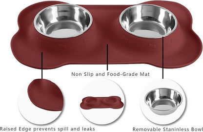 Hubulk Pet Dog Bowls 2 Stainless Steel Dog Bowl with No Spill Non-Skid Silicone Mat + Pet Food Scoop Water and Food Feeder Bowls for Feeding Small Medium Large Dogs Cats Puppies (Burgundy, Small)