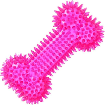 Dog Squeaky Bone Chew Toy for Aggressive Chewers, Durable Dog Rubber Bone Toy Dogs Teeth Cleaning and Training (Rose Pink)
