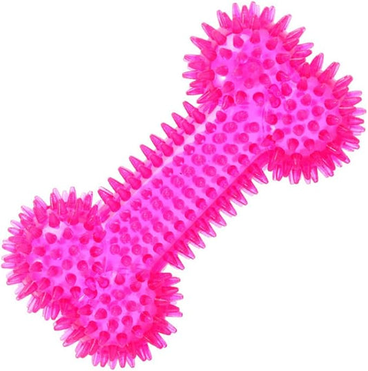 Dog Squeaky Bone Chew Toy for Aggressive Chewers, Durable Dog Rubber Bone Toy Dogs Teeth Cleaning and Training (Rose Pink)