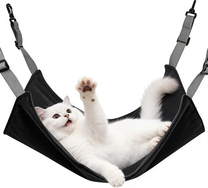 Adjustable Cage Hanging Cat Hammock, 4-Season 2-Sided Bed, Adjustable Waterproof Washable Cooling Mat for Large Kittens,Small Dogs & Rabbits (Black)