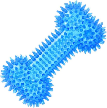 Dog Squeaky Bone Chew Toy for Aggressive Chewers, Durable Dog Rubber Bone Toy Dogs Teeth Cleaning and Training (Blue)