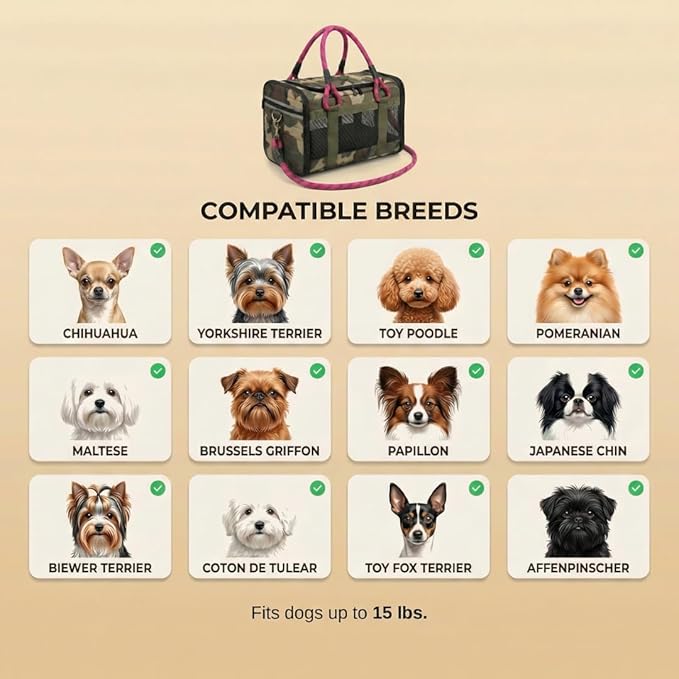 Soft-Sided Dog & Pet Carrier | for Car Rides, Trains, Errands & Daily Outings | Fits Pets Up to 15 lbs | 18" L x 11.5" H | Yorkies, Chihuahuas, Toy Poodles, Maltese & More