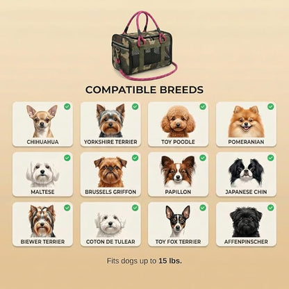 Soft-Sided Dog & Pet Carrier | for Car Rides, Trains, Errands & Daily Outings | Fits Pets Up to 15 lbs | 18" L x 11.5" H | Yorkies, Chihuahuas, Toy Poodles, Maltese & More