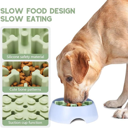 Soft Silicone Anti-Choking Puzzle Dog Bowl Insert - Anti-Slip Slow Down Eating Feeder for Regular Elevated Dog Bowls