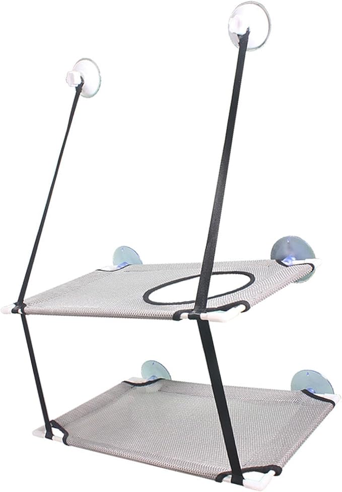 DAN&DRE Cat Hammock, Double Layer Hanging Installation with Strong Suction Cup and Sturdy Brackets, Soft Mesh Fabric Window Perch for Indoor Outdoor Cats Resting on Smooth Surfaces (Gray)