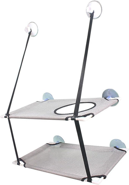 DAN&DRE Cat Hammock, Double Layer Hanging Installation with Strong Suction Cup and Sturdy Brackets, Soft Mesh Fabric Window Perch for Indoor Outdoor Cats Resting on Smooth Surfaces (Gray)