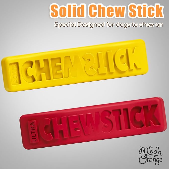 Dog Chew Stick Toy,Interactive Treat Dispensing Puppy Toys,Durable Safe Rubber Teeth Clean Dog Puzzle Slow Feeder for Aggressive Chewers Large Medium Breeds (Yellow+Red)