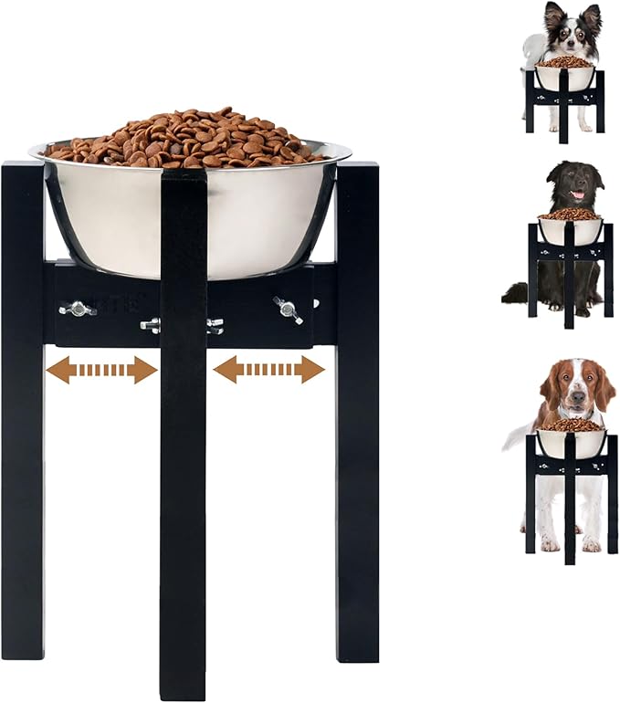 Elevated Dog Bowl Stand,Adjustable Dogs Food Stand for 8”-11” Bowls,Single DogBowl Holder 14” Tall for Large Dogs Black